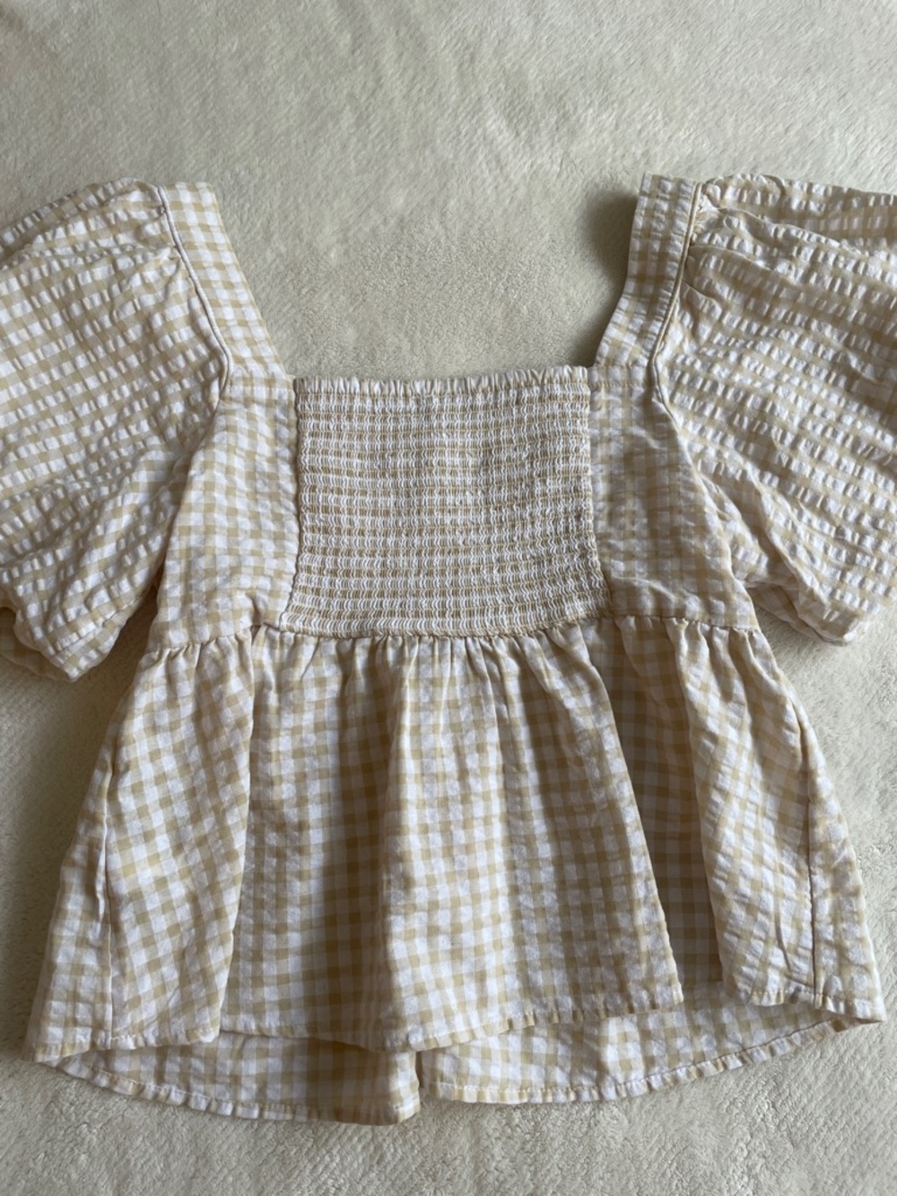 Old Navy Yellow Gingham Puff Sleeve Square Neck Top - Picture 6 of 7